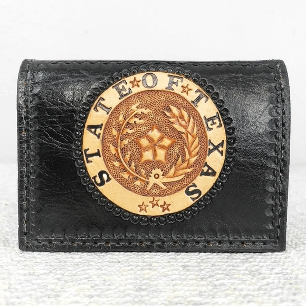 State Of Texas Embossed Handcrafted Leather Cred Pack Wallet
